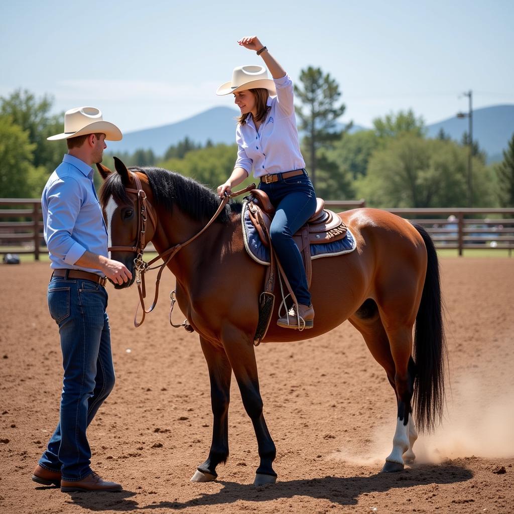 A student confidently riding a horse under Jim Anderson's instruction