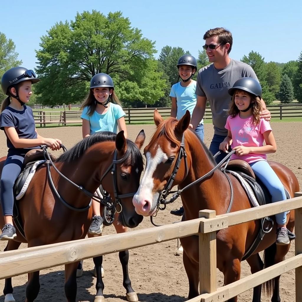 Kids learning horseback riding at KB horse camp