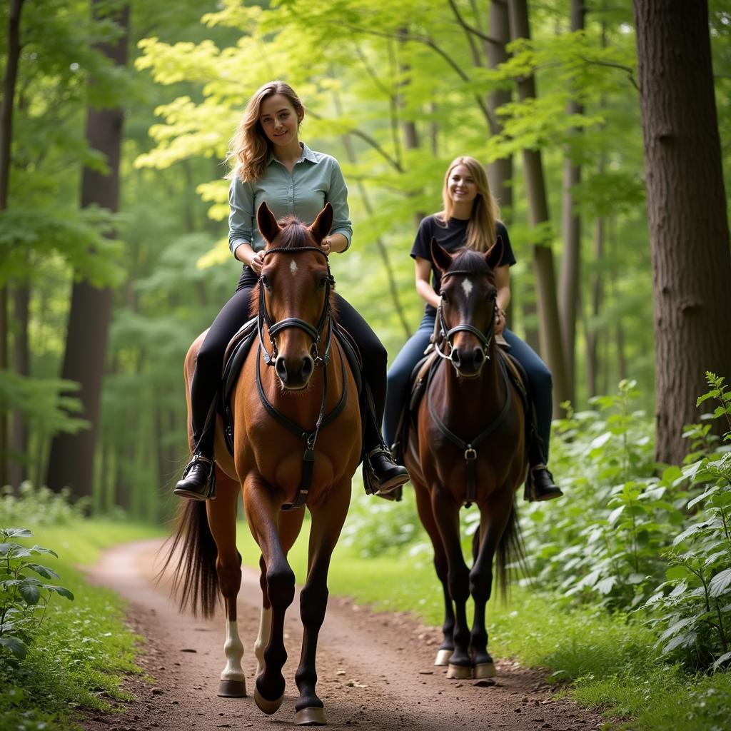 Lainey Wilson riding Charlie on a trail