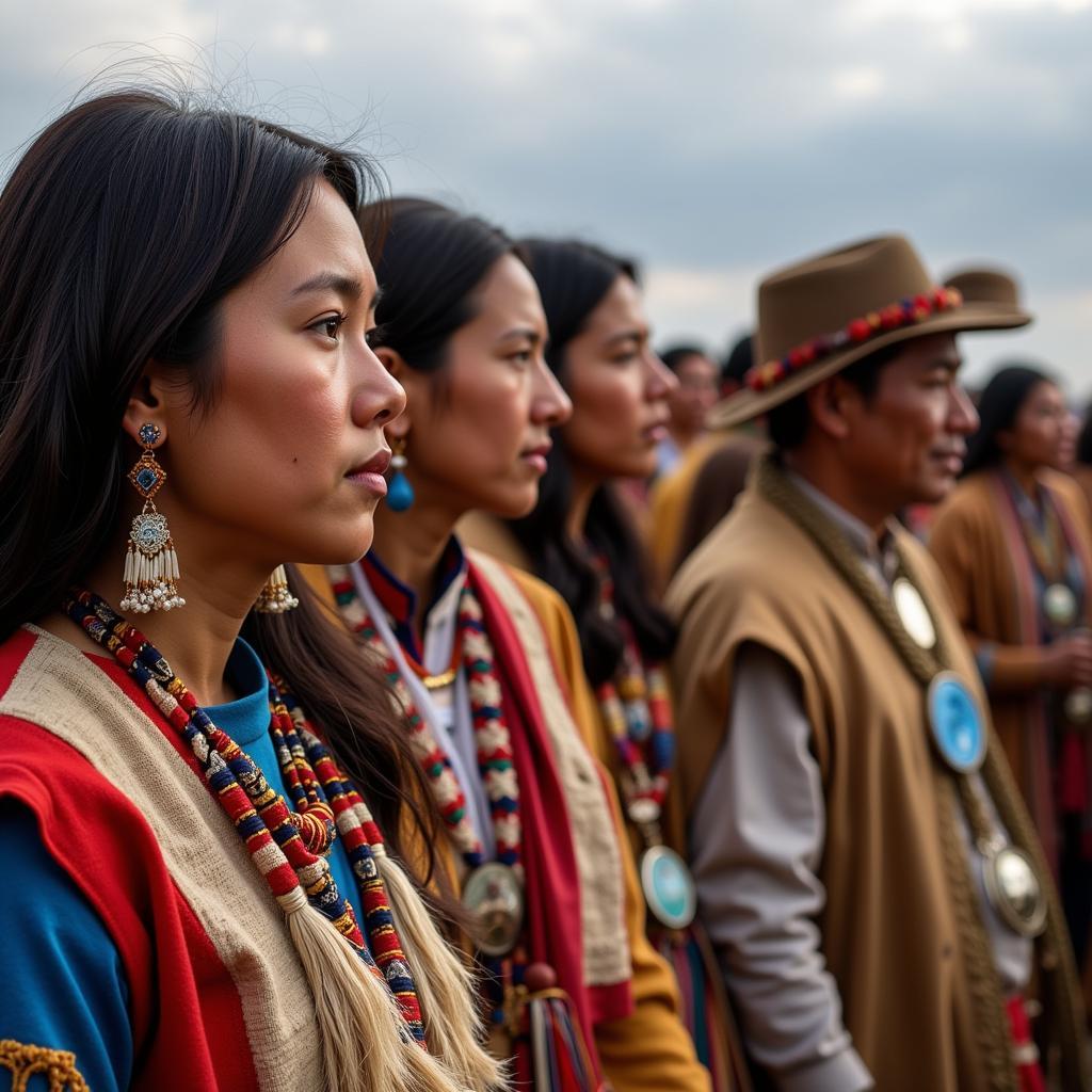 Lakota tribe members performing a traditional ceremony