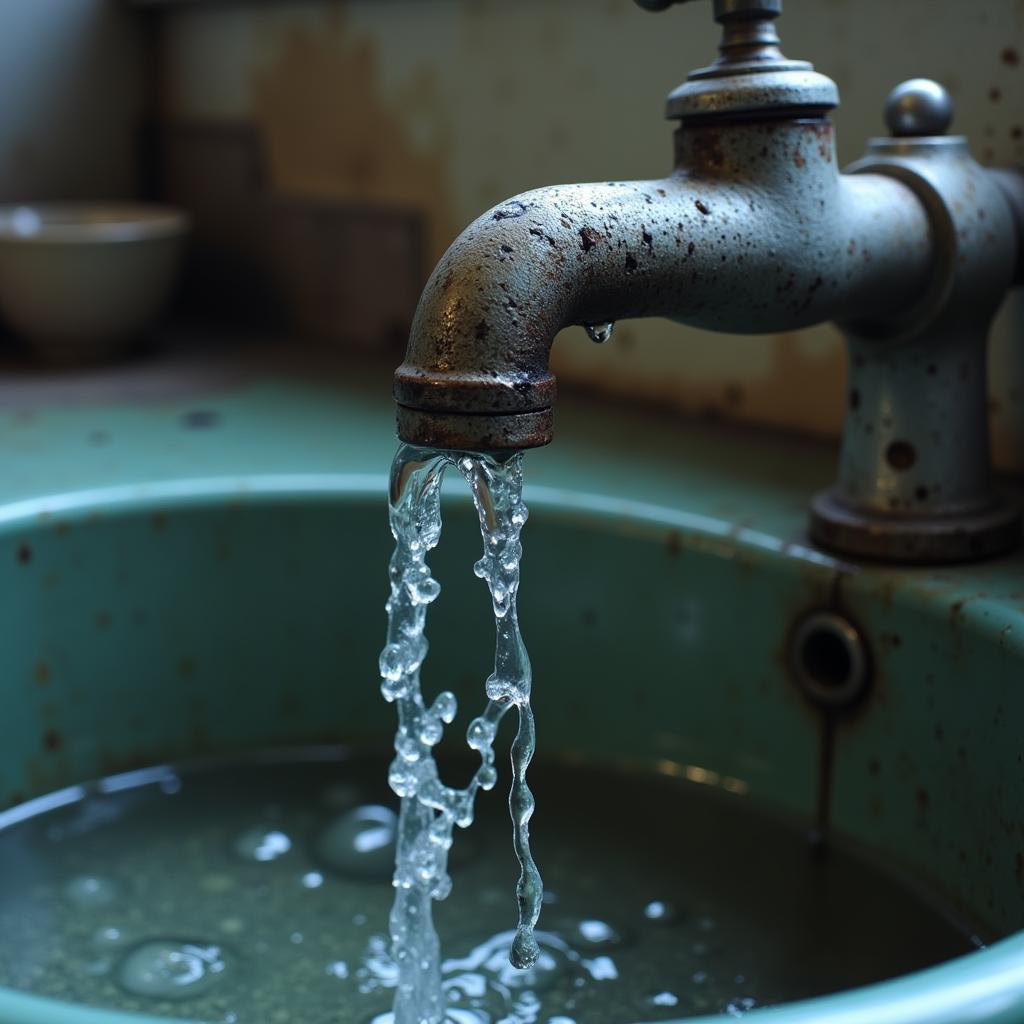 Water dripping from a leaky faucet