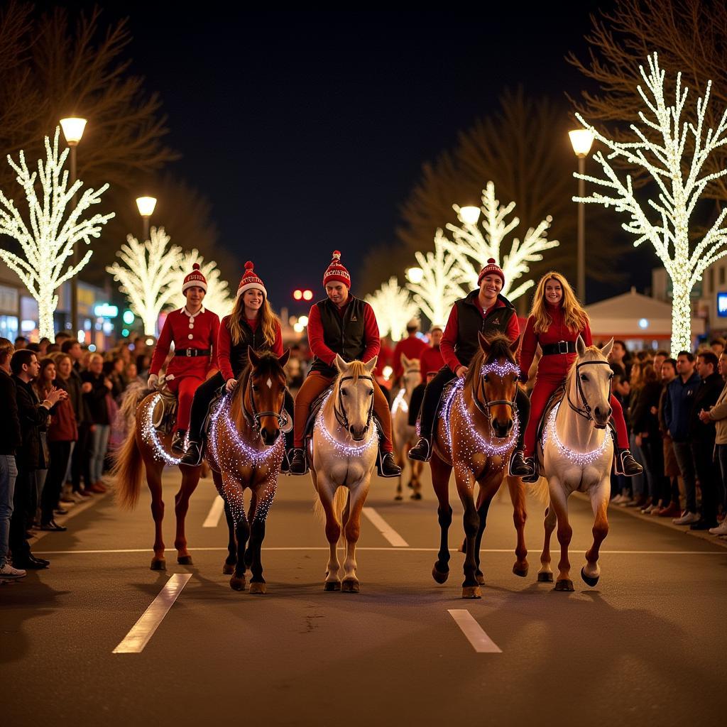 Horses adorned with Christmas lights at the Lebanon Ohio Horse Parade