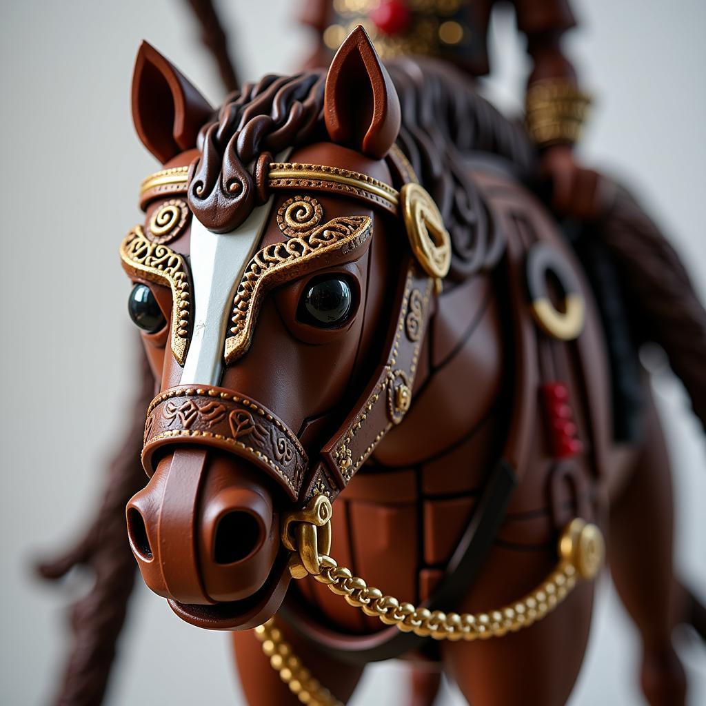 Close up of intricate Lego horse barding