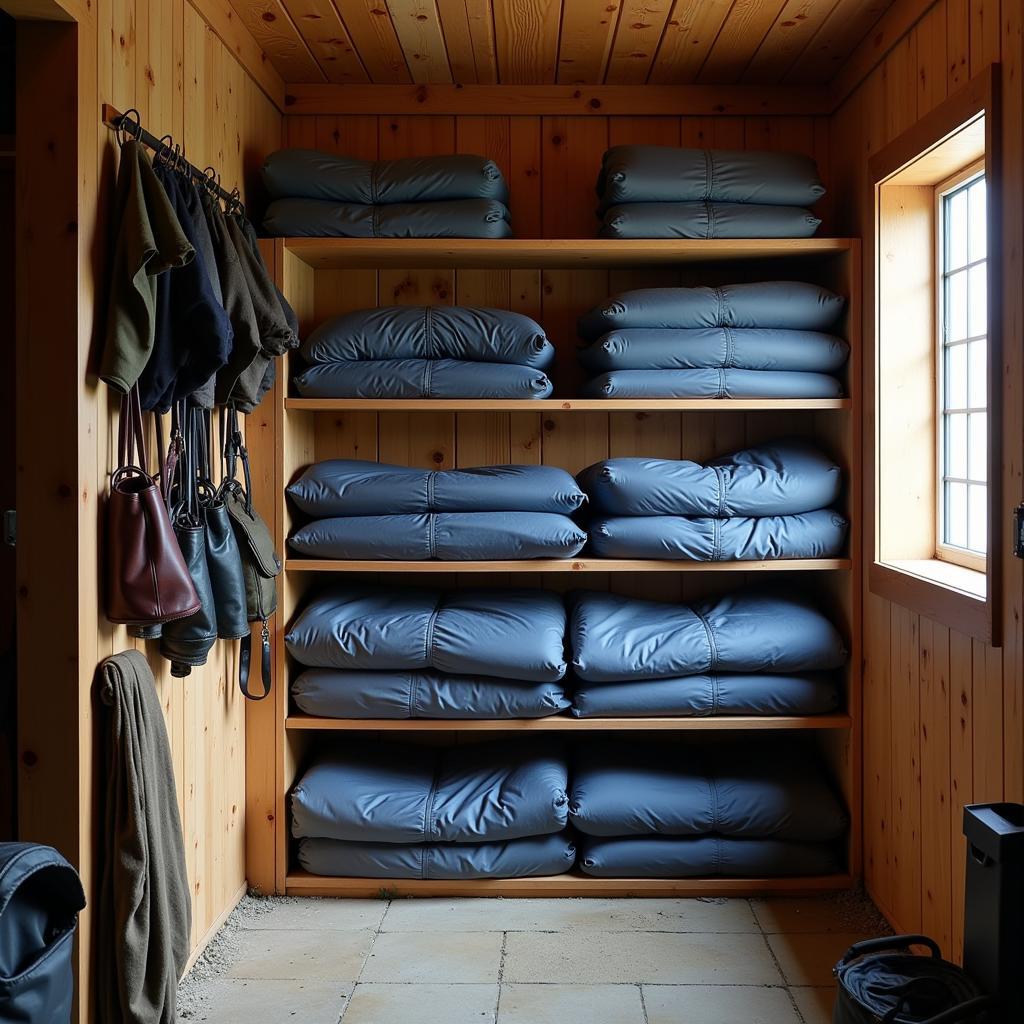 Light Waterproof Horse Blankets Stored Neatly