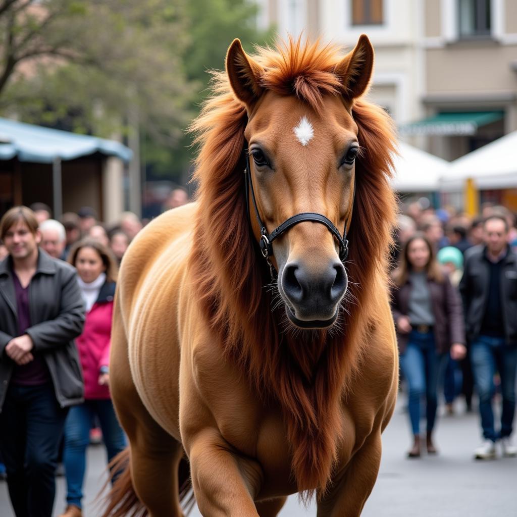 Horse Wearing Lion Costume in a Parade