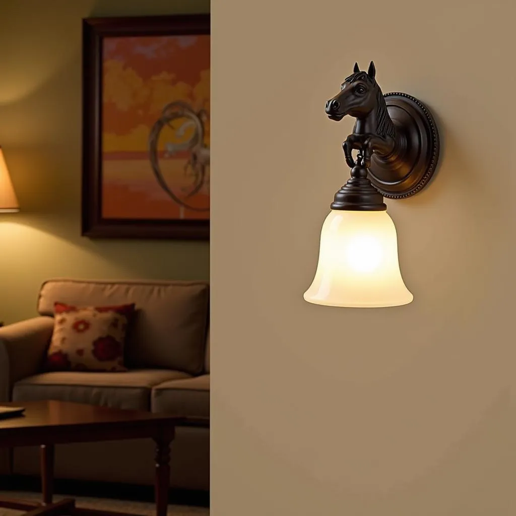 Living room with horse wall light decor