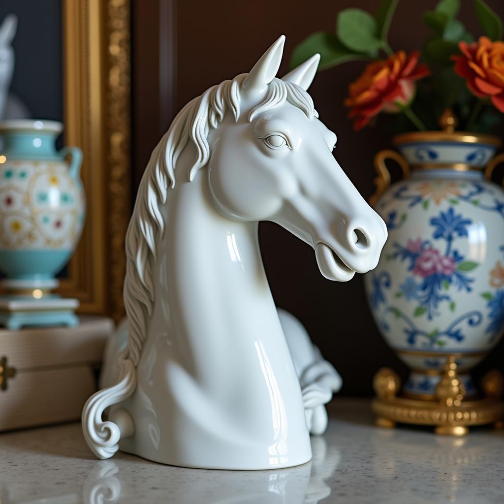 Lladro horse head figurine displayed in a collection