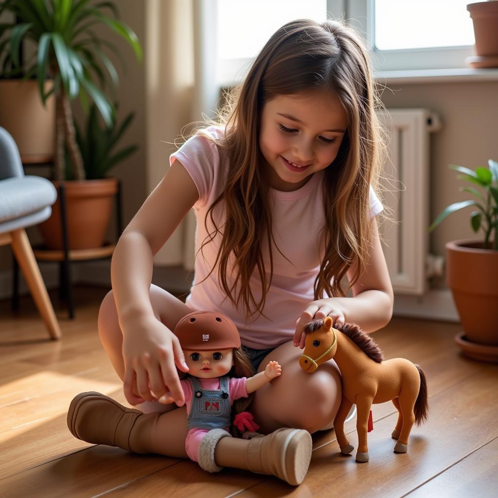 Girl playing with Lottie doll and horse