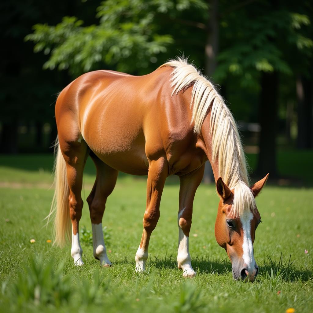 Lucky the Horse Grazing in a Pasture