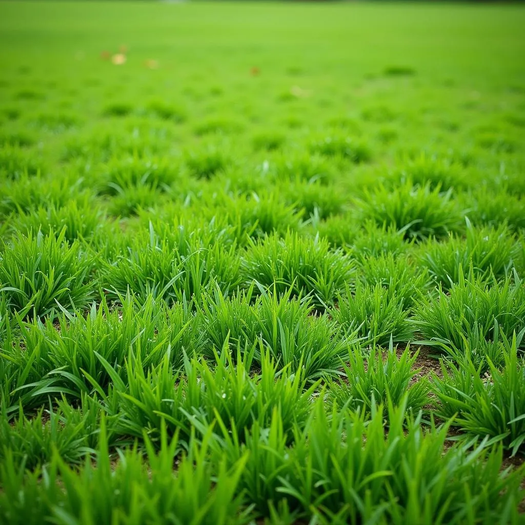 Lush green lawn fertilized with horse manure