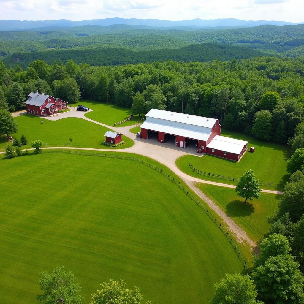 Aerial view of a horse property in Maine