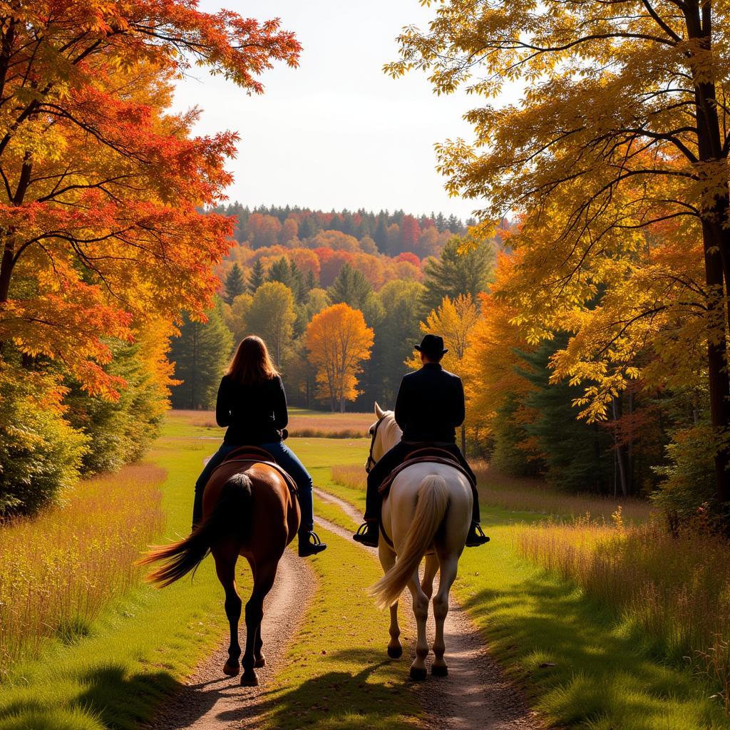 Horseback riding trail through the Maine woods