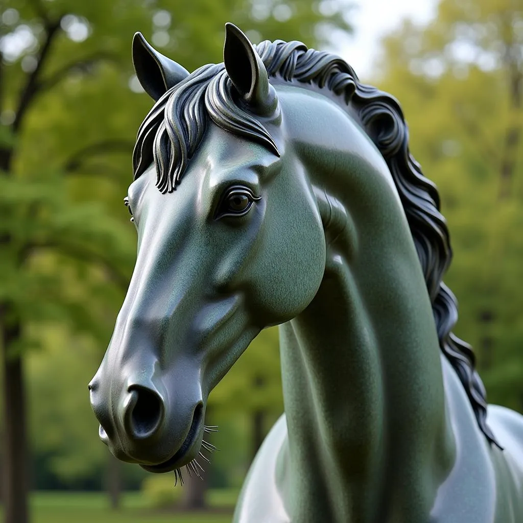 Majestic bronze horse statue in a park