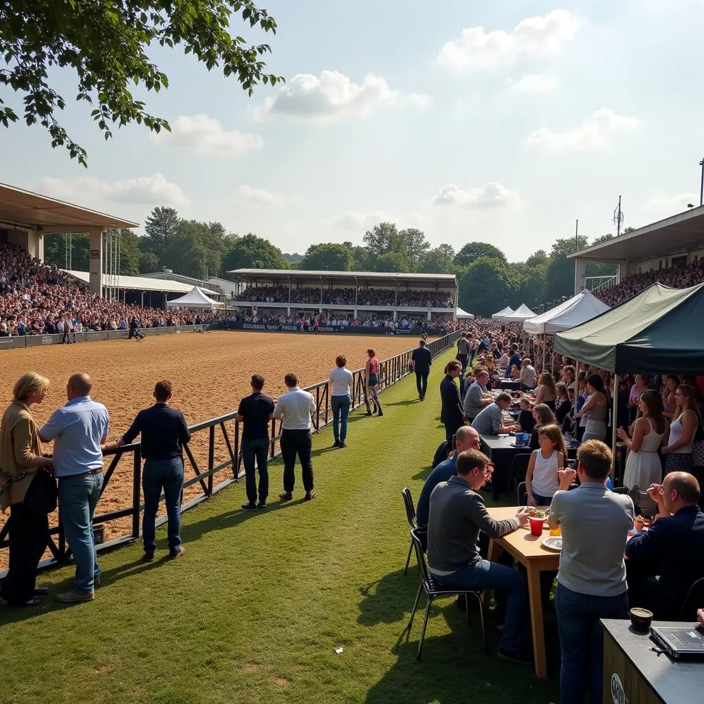 Spectators watching the equestrian events and enjoying the festive atmosphere at the Manchester Horse Show