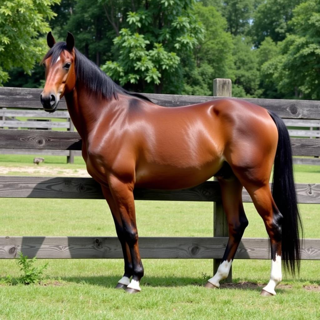 Mare leaning against a fence while exhibiting self-soothing behavior