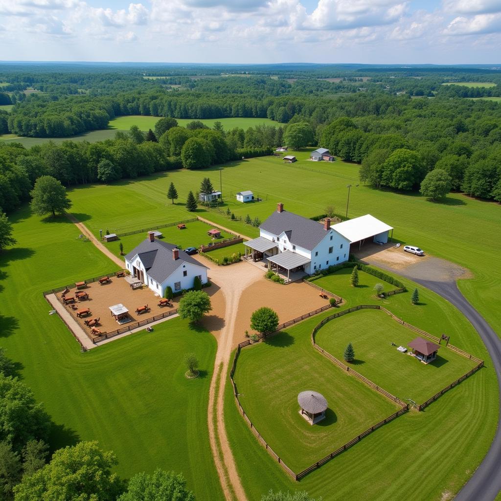 Aerial view of a picturesque horse farm in Maryland