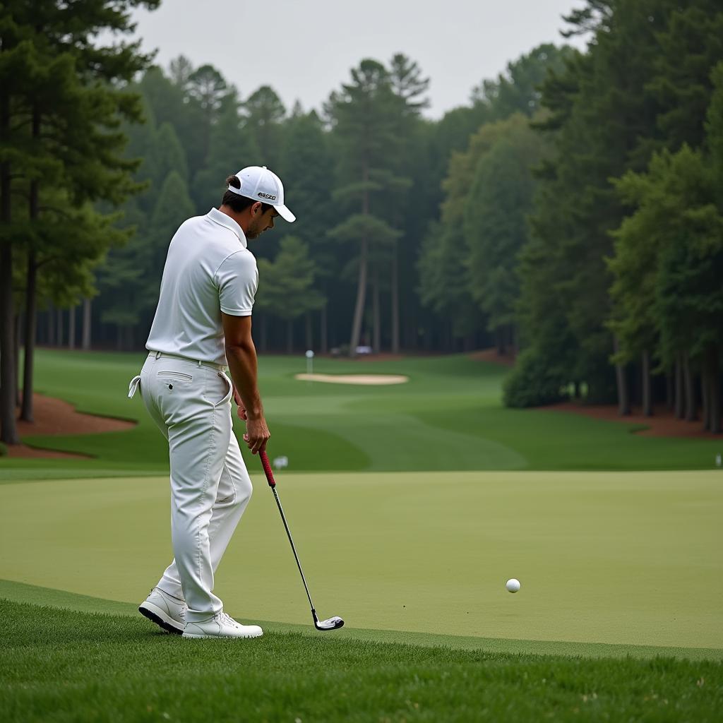 Golfer executing an approach shot at Augusta National