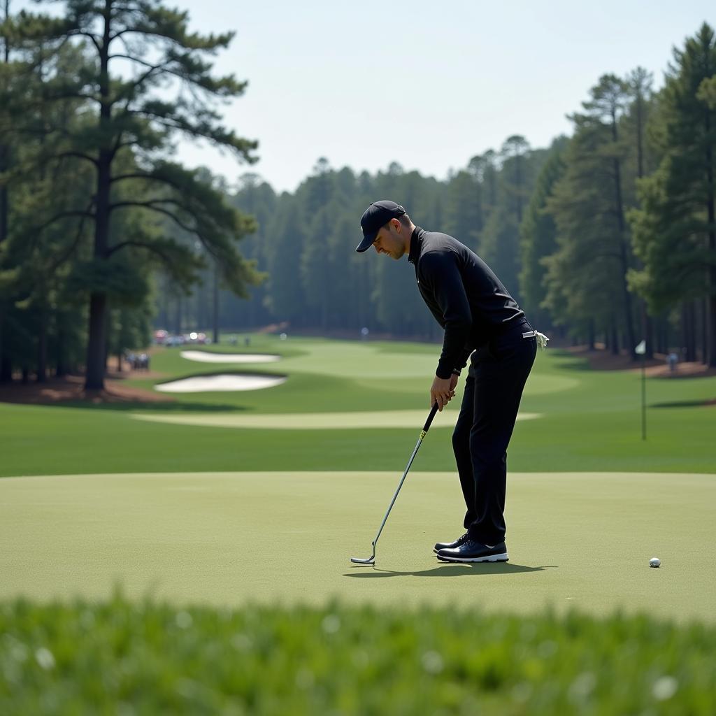 Golfer lining up a putt at Augusta National