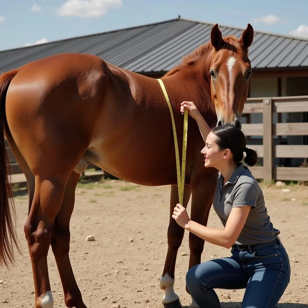 Woman Measuring Her Horse for a Sweater