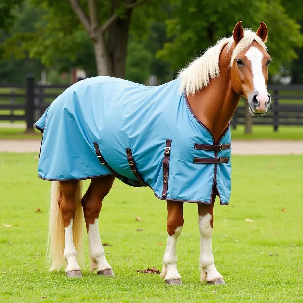 Miniature horse wearing a sheet