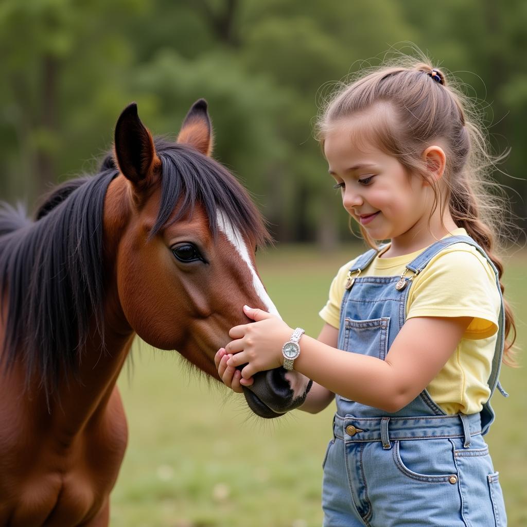 Young Girl Bonding with a Miniature Arabian Horse