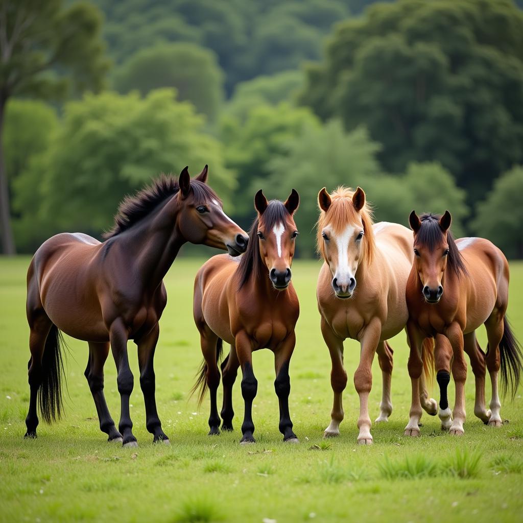 Miniature Arabian Horses Grazing