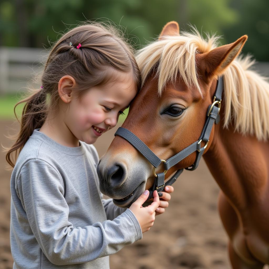 Miniature Horse Interacting with Child