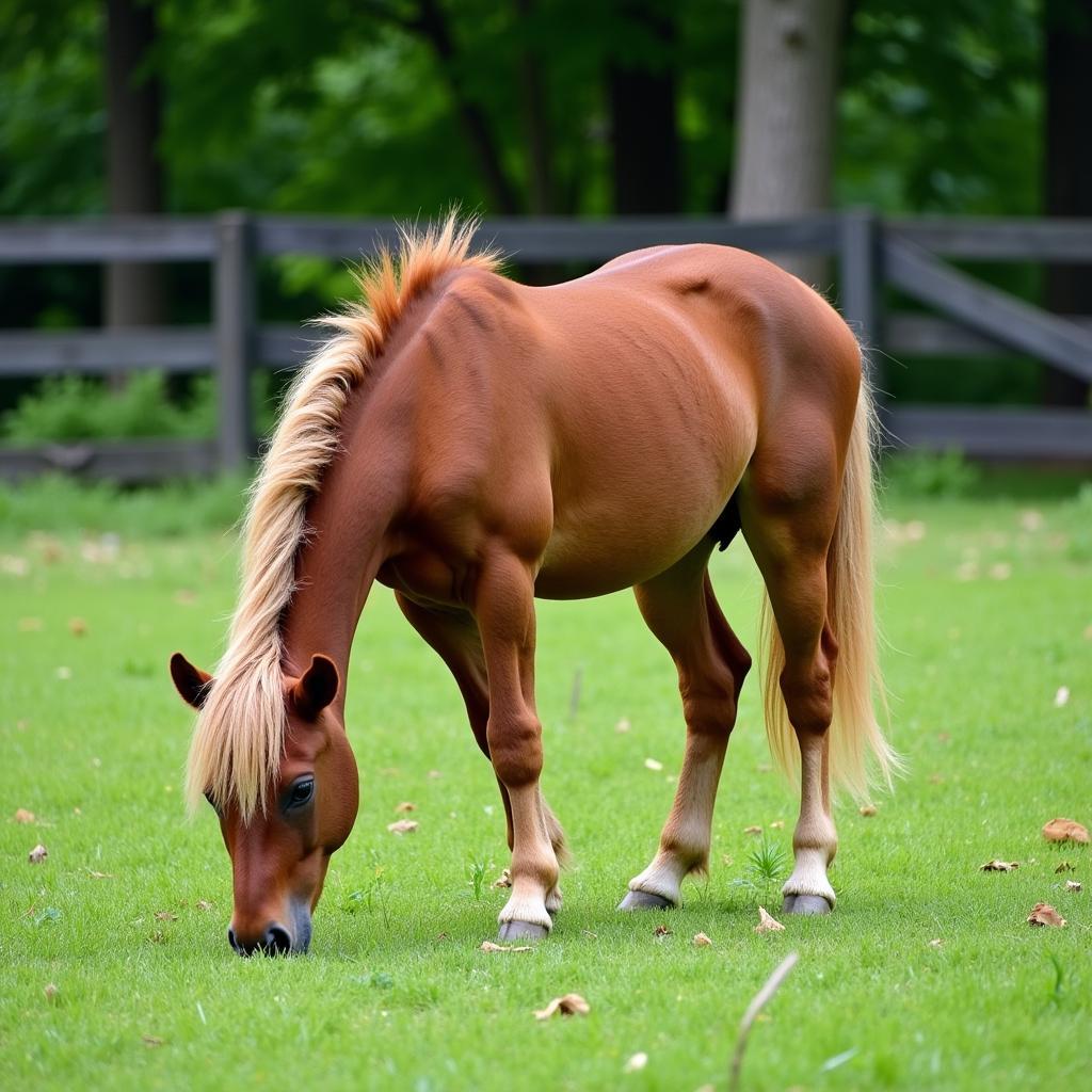 Miniature Horse Grazing in a Pasture in New York