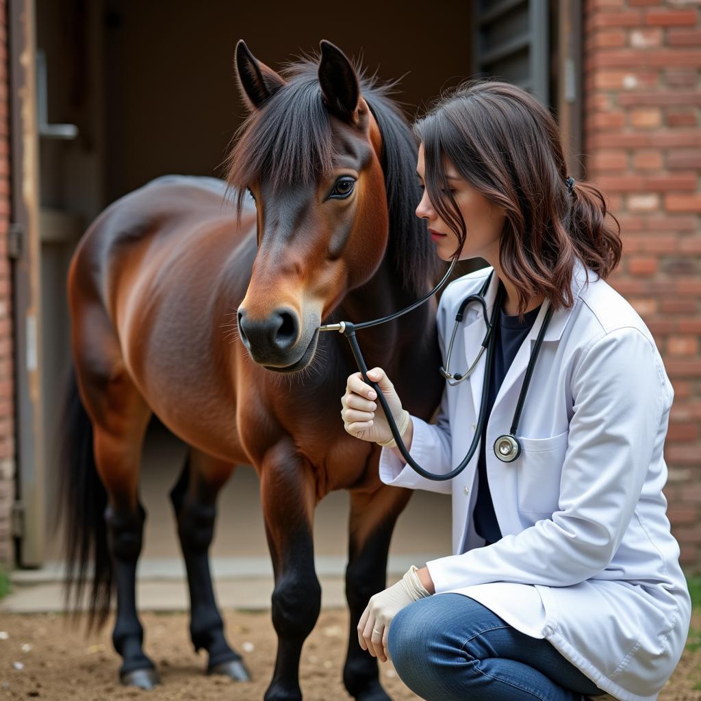 Veterinarian Performing a Health Check on a Miniature Horse