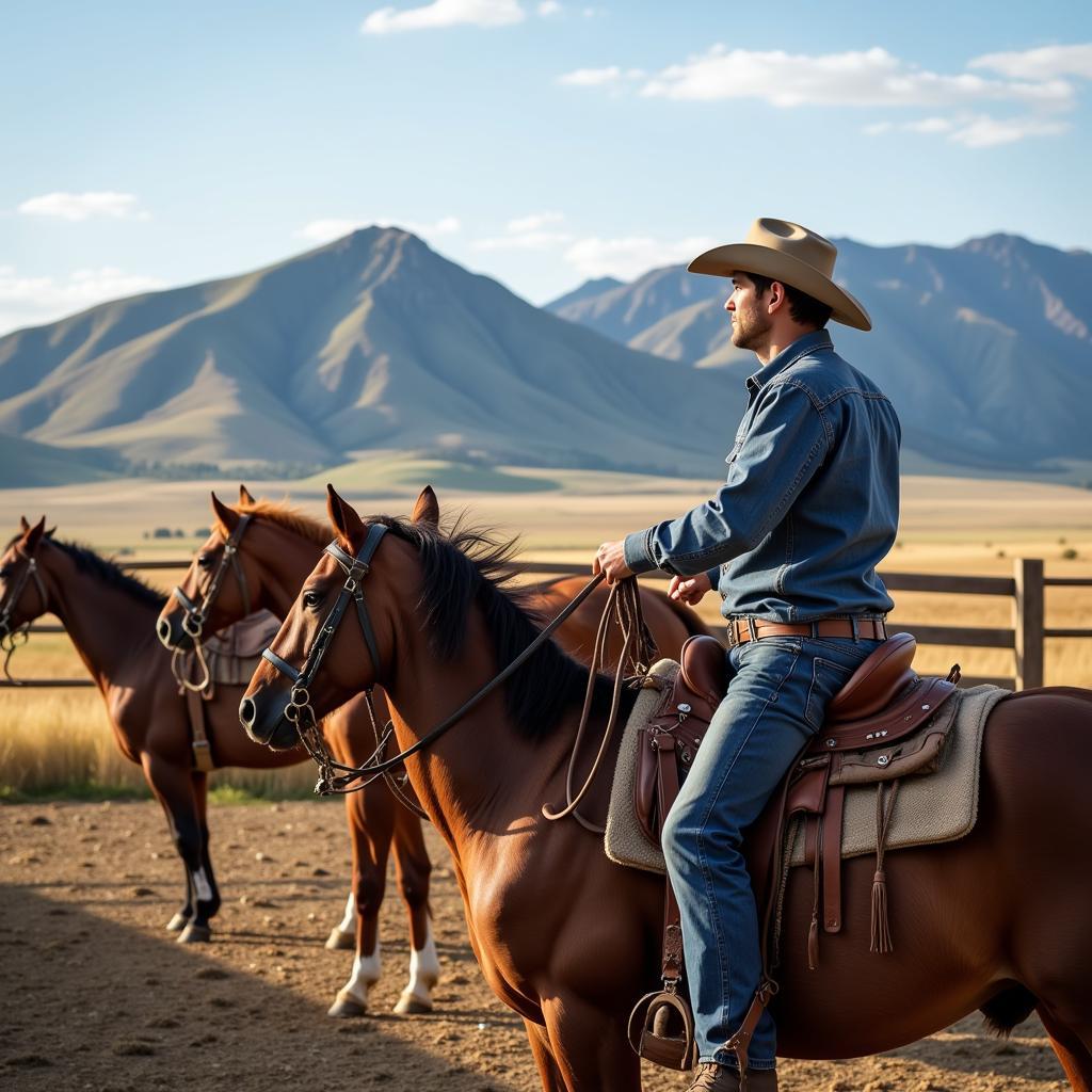 Montana Ranch Hand Working with Horses