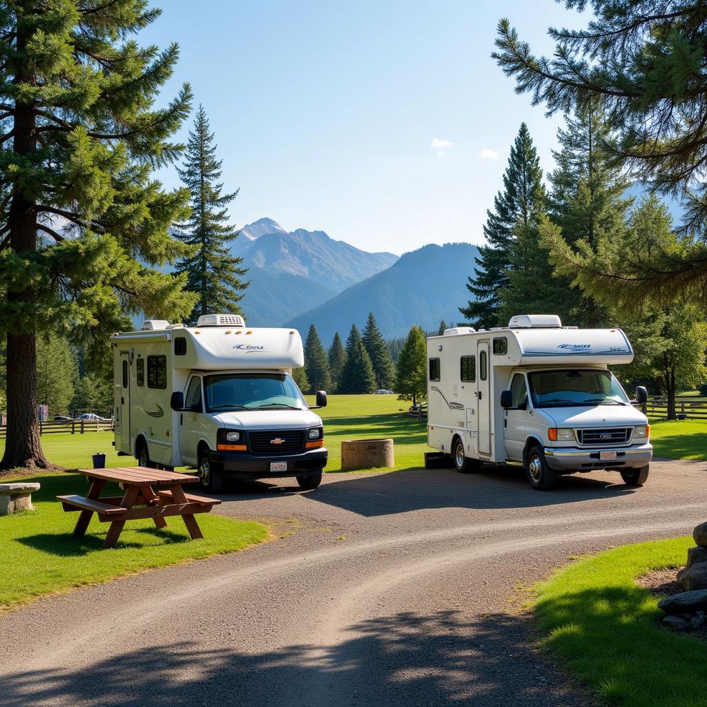  Motorhome and horse trailer at a picturesque campground