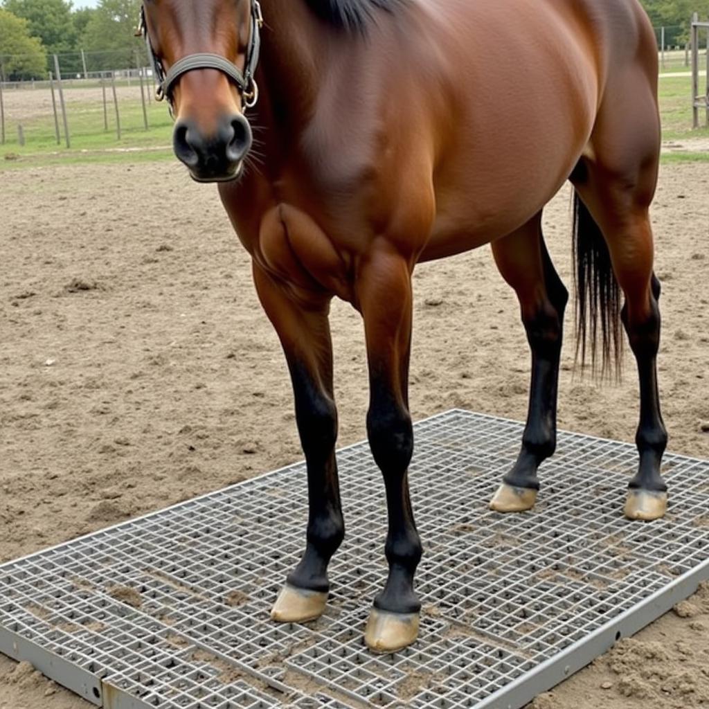 Horse Standing on a Mud Grid in a Paddock