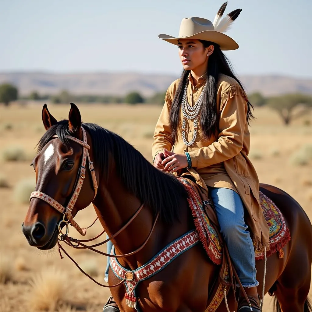 Native American Horse and Rider in Full Traditional Tack