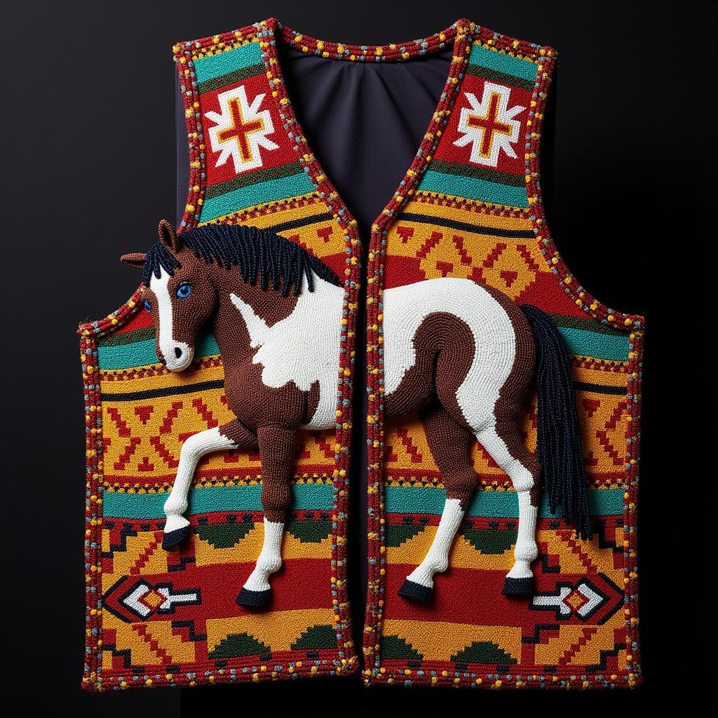 Intricate Paint Horse Beadwork on Traditional Native American Clothing