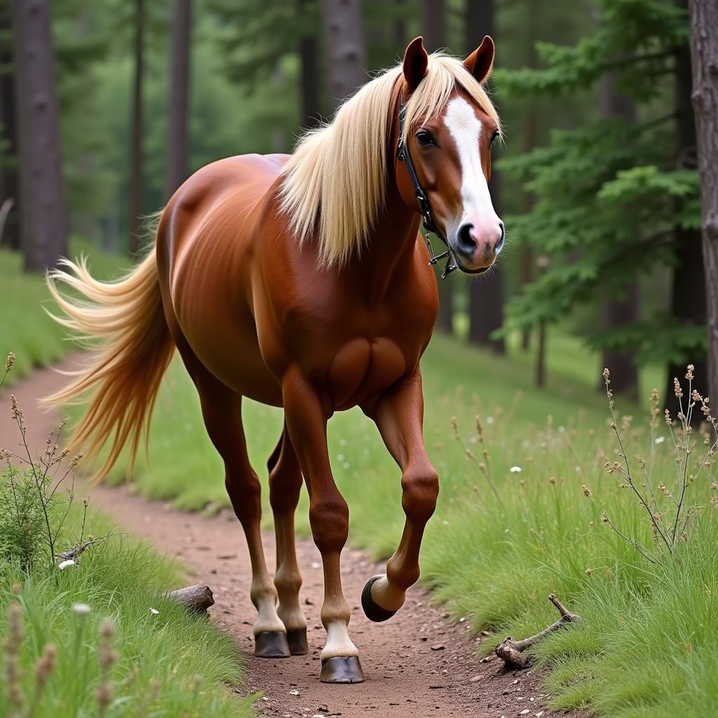 Nez Perce Horse Navigating a Trail