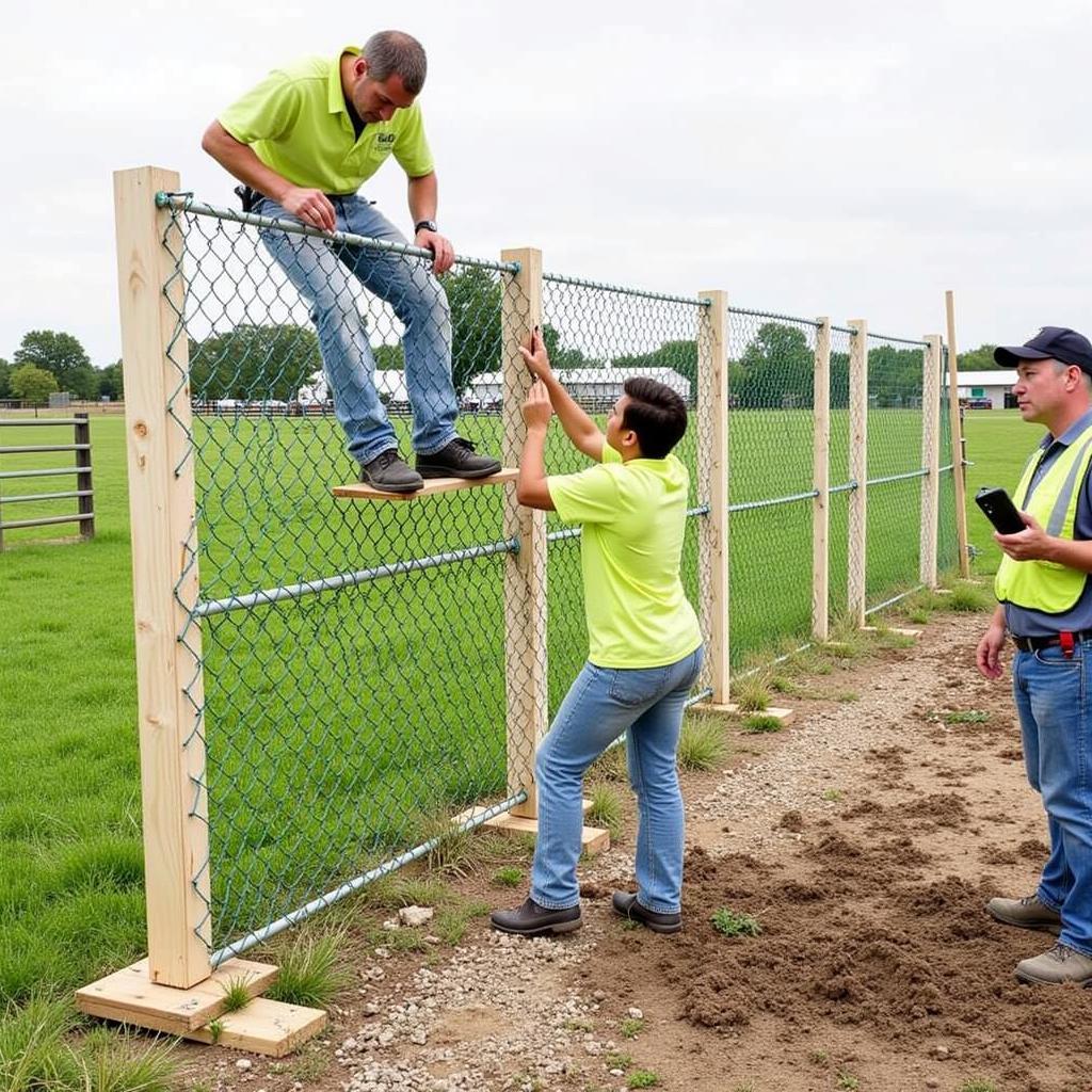 Professionals installing a no-climb horse fence with precision and expertise.