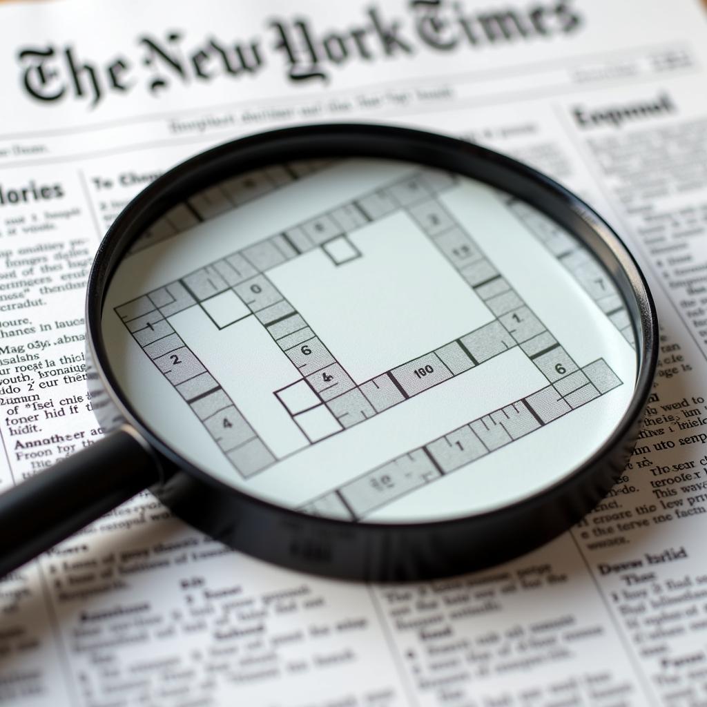 New York Times crossword puzzle with magnifying glass