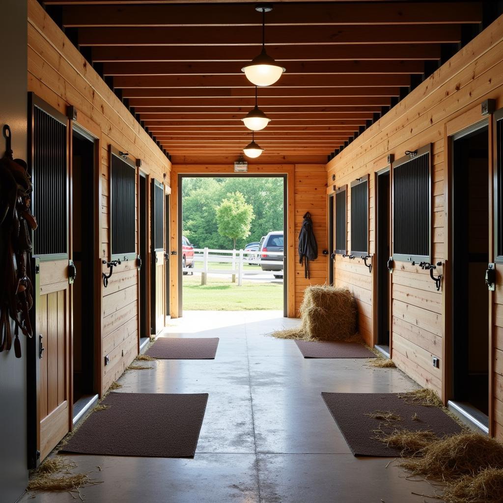 Spacious interior of a horse barn in Oklahoma