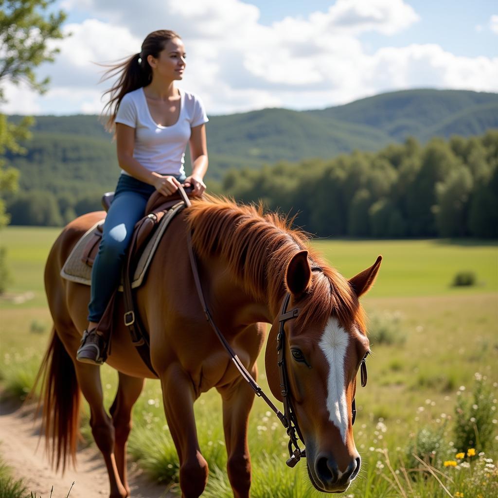 One Eyed Horse and Rider on Trail