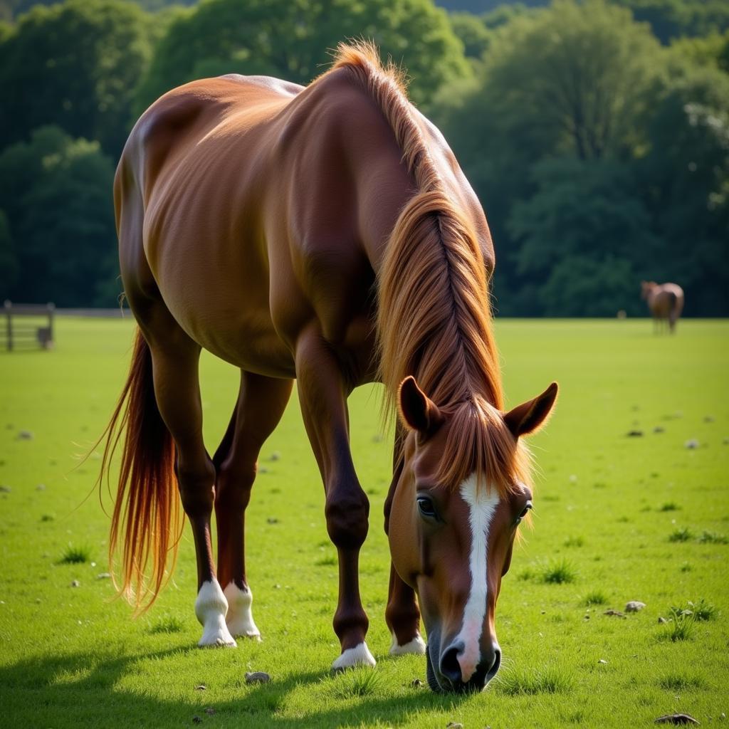 One Eyed Horse Grazing Pasture