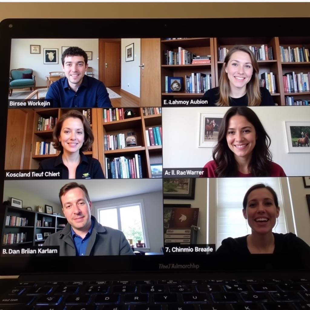 A virtual horse book club meeting on a video call platform.