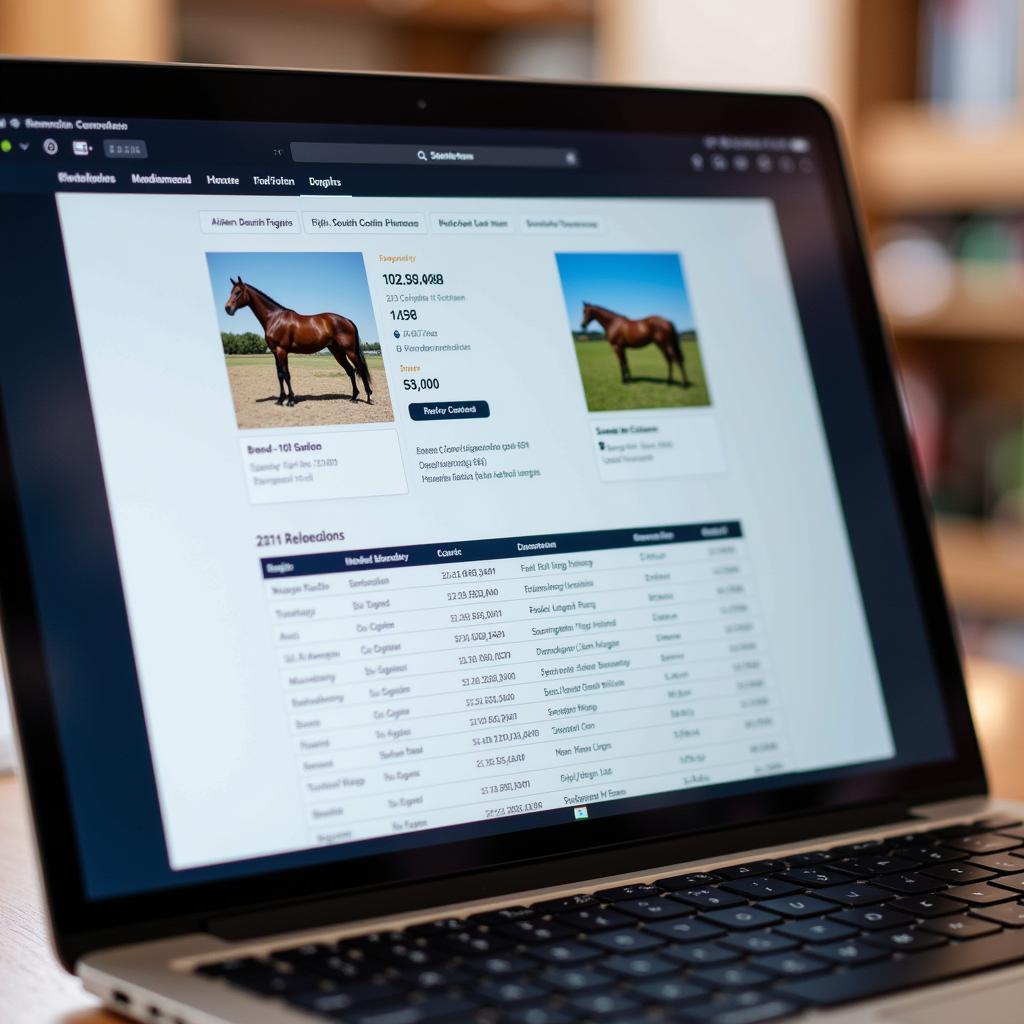 Browsing horse listings on a laptop in Aiken, SC