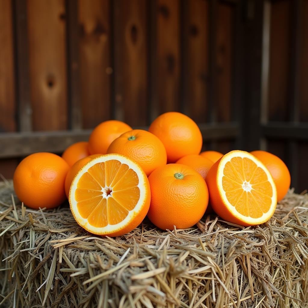 Orange Slices on Hay Bale