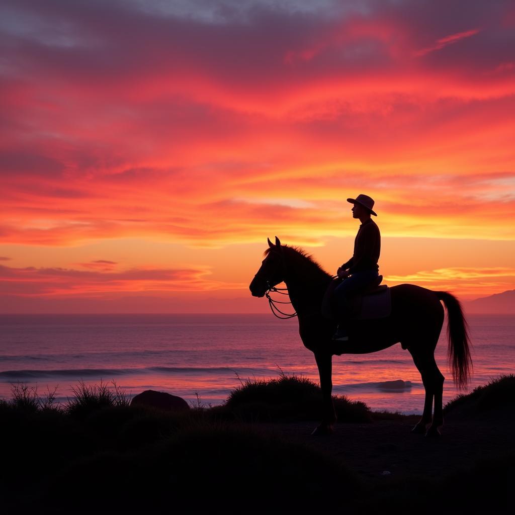 Horseback Riding on the Beach at Sunset