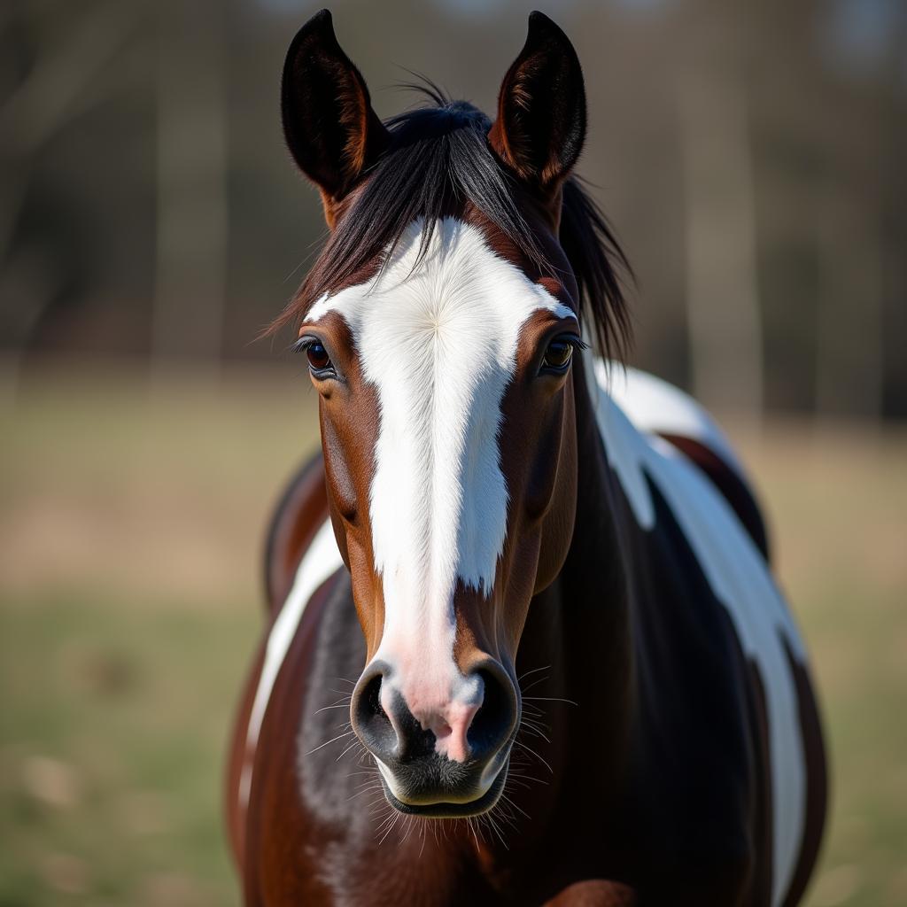 Close up of a Paint horse's face