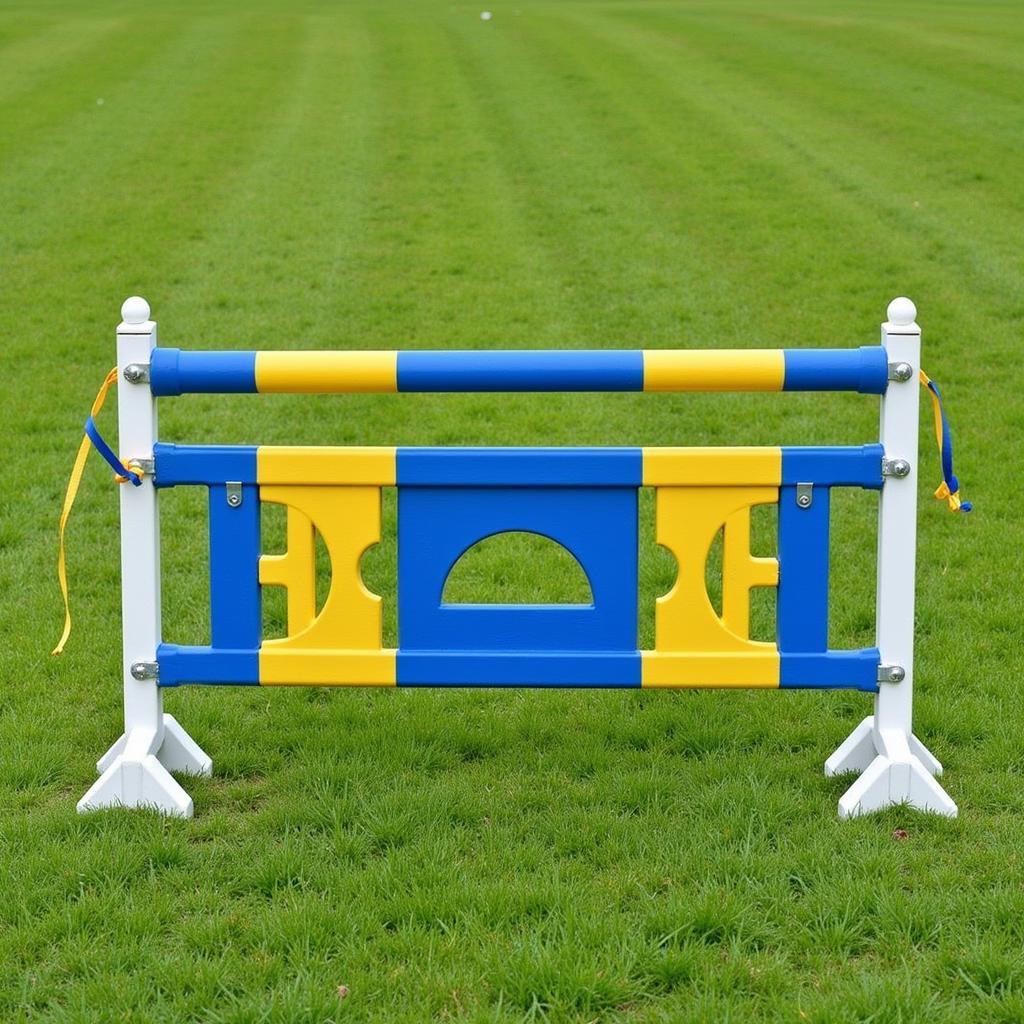 Horse jump painted in bright colors for enhanced visibility