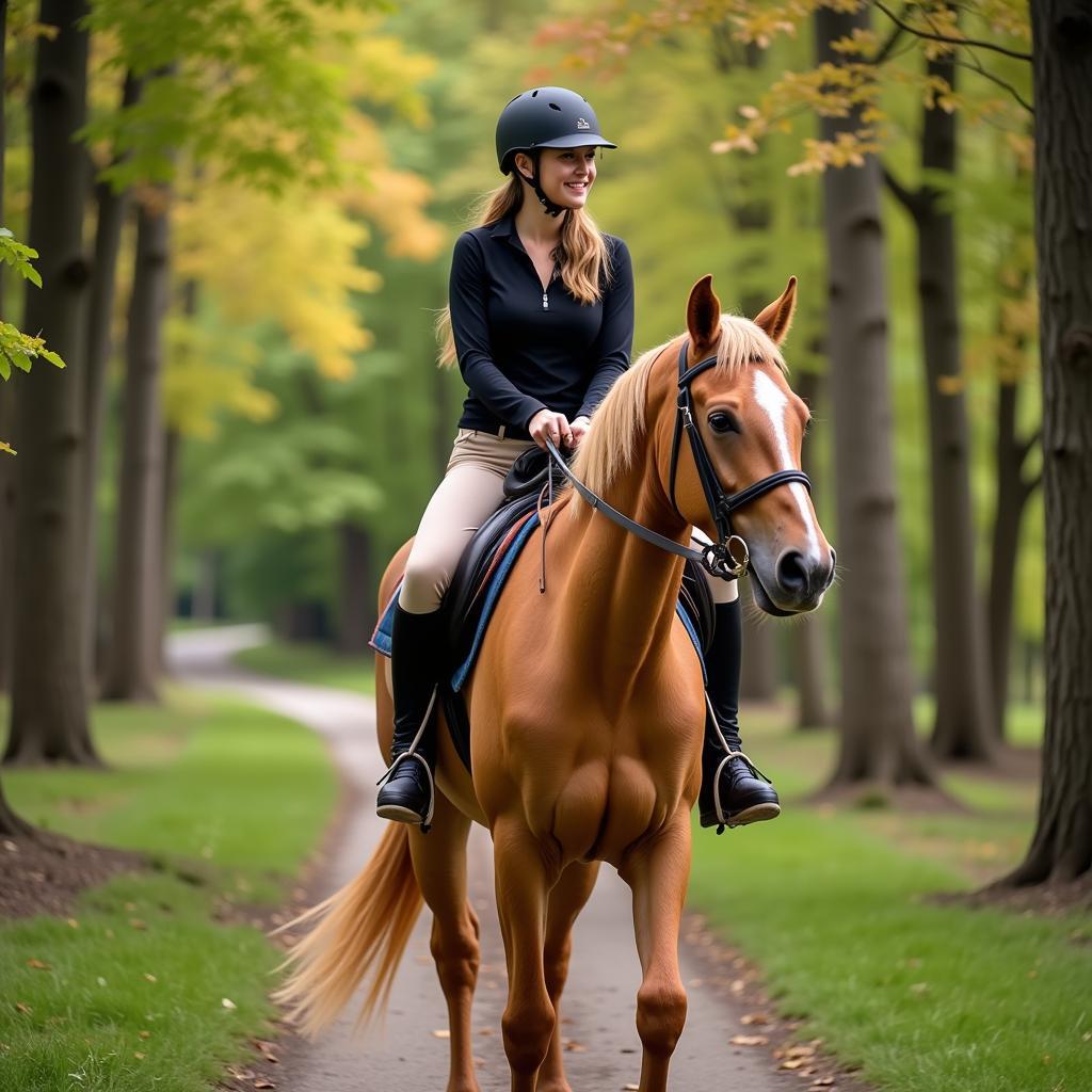 Palomino Horse and Rider on Trail