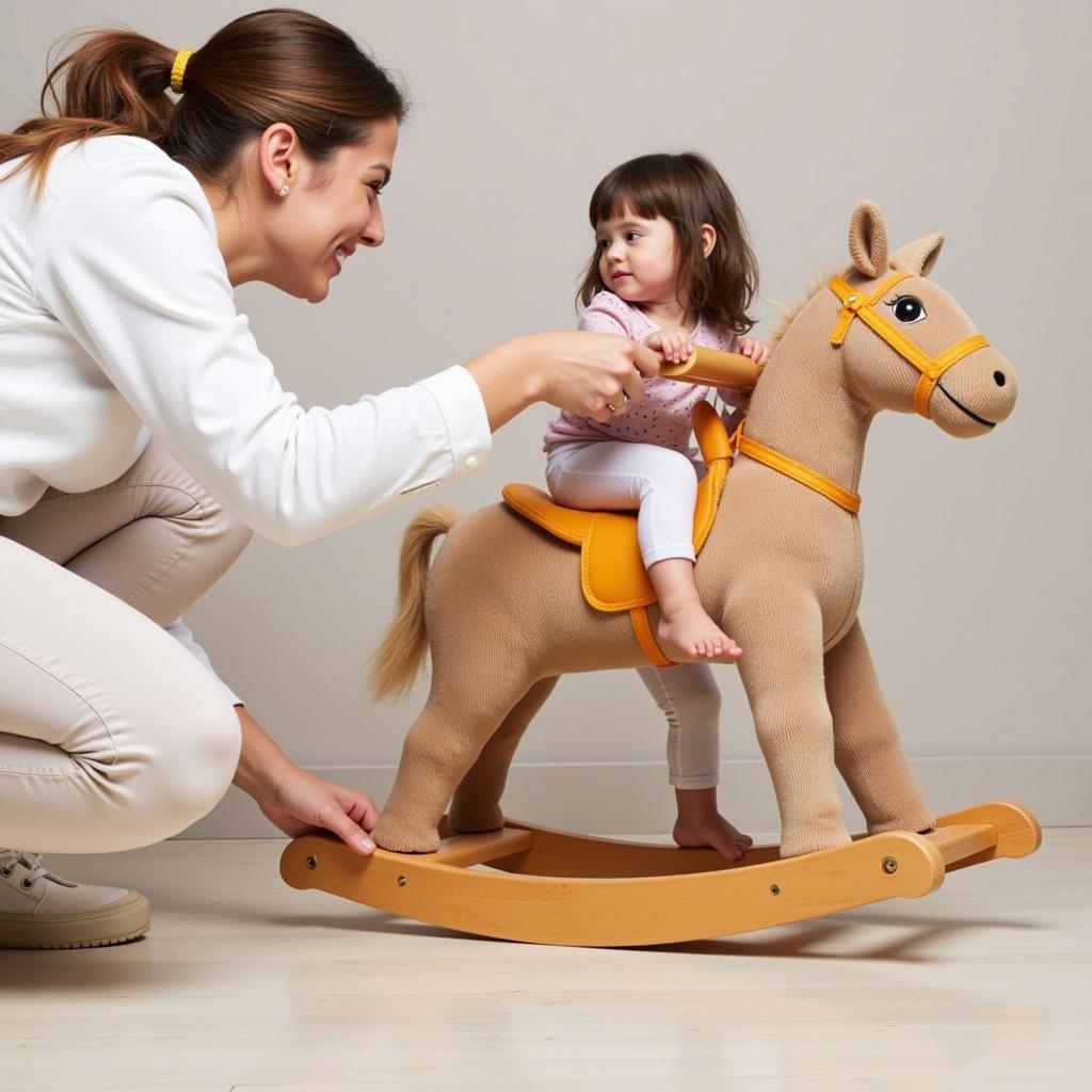 Parent Checking Rocking Horse Safety