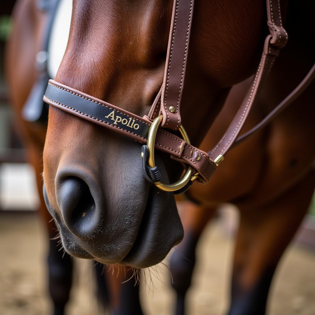 Leather Horse Halter with Personalized Nameplate