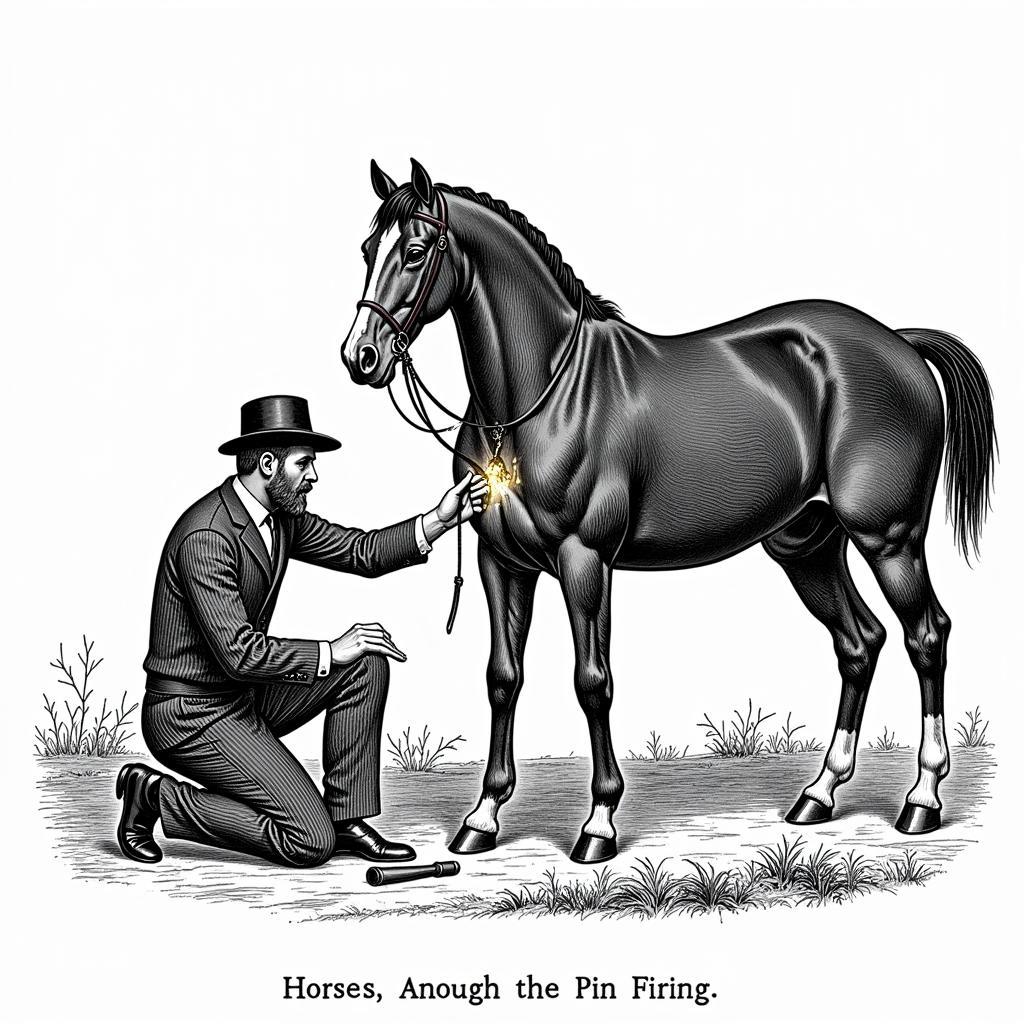 Veterinary pin firing procedure on a horse leg